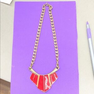 Trifari Gold-Tone Necklace with Red Enamel Panels